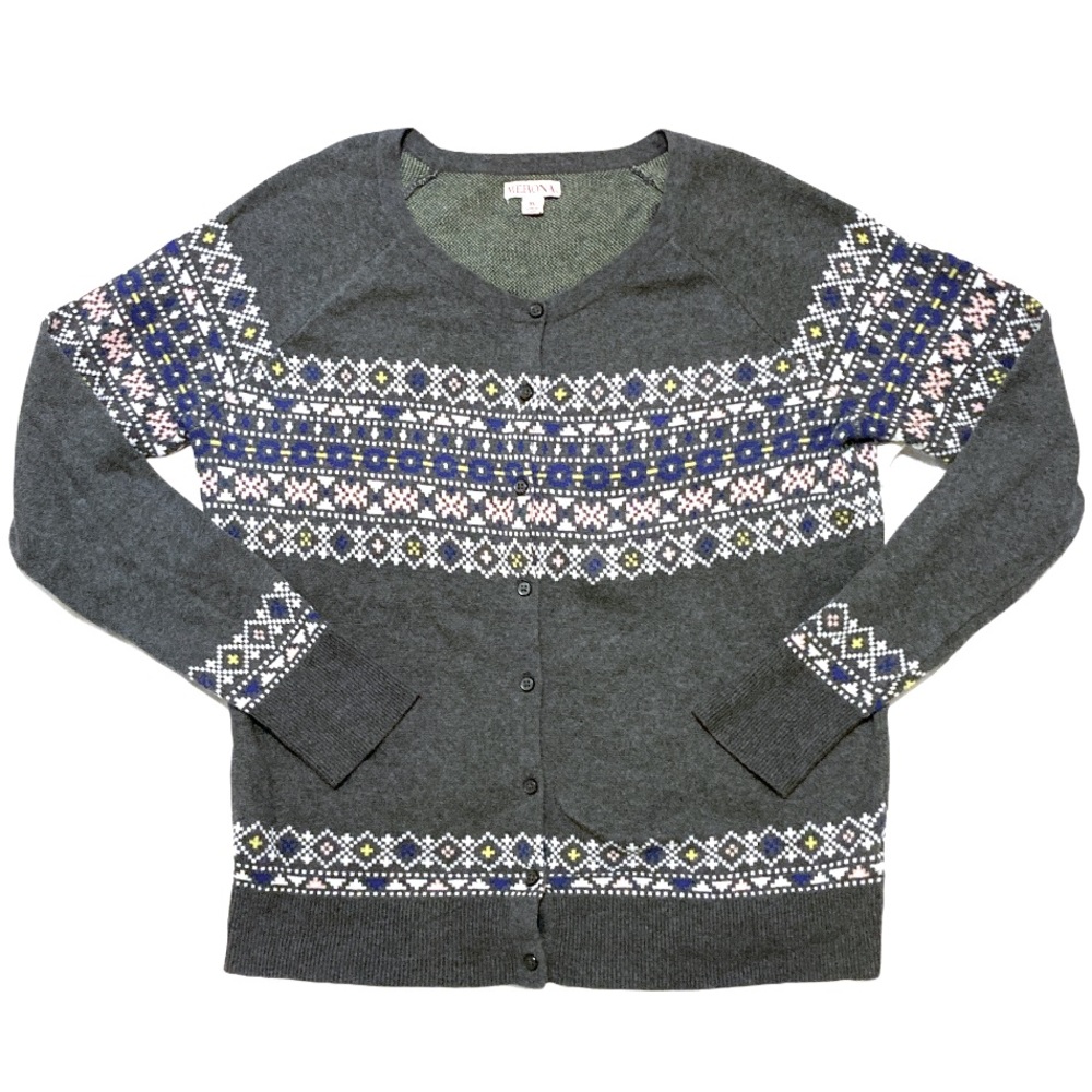 Merona Grey fair-isle insp Cardigan Sweater